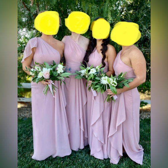CHIFFON FLUTTERED ONE SHOULDER BRIDESMAID DRESS IN ”DUSTY ROSE” - Picture 4 of 5